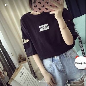 Size S White harajuku T shirts with ribbons